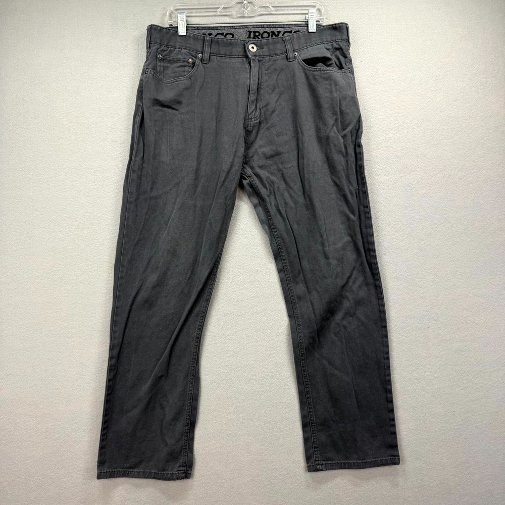 Iron Co. Pants Mens 36x28*‎ Gray Chino Dark Work Utility Straight Leg Stretch